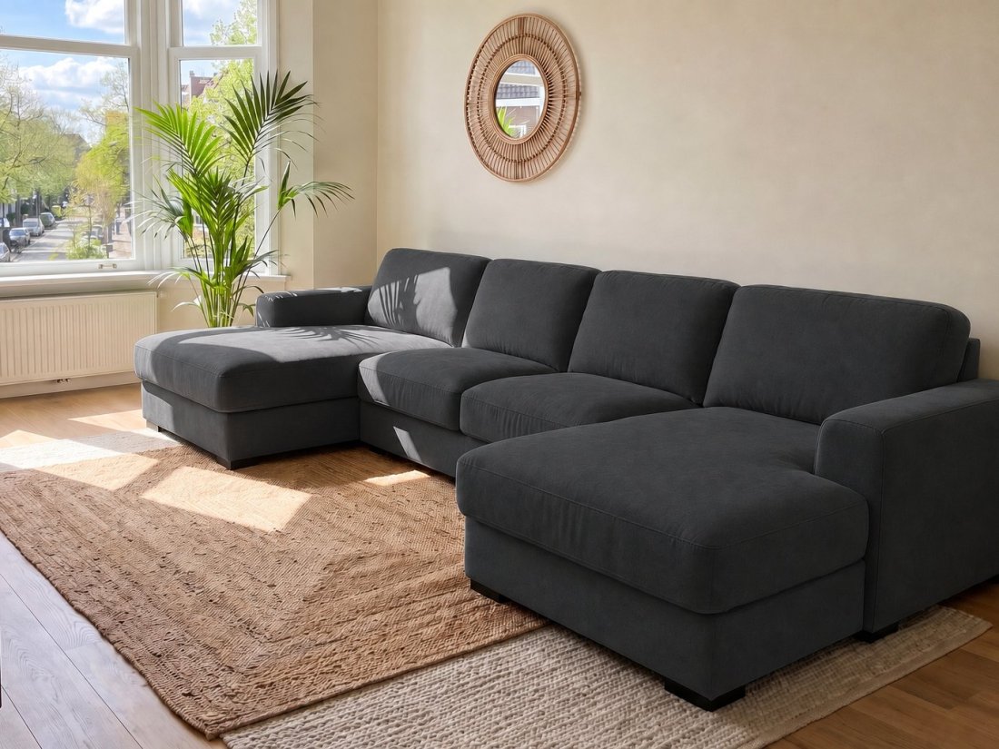 Voorburg Longchair Klein + 2 Zits + Longchair Klein in antraciet – kleurimpressie – A-meubel