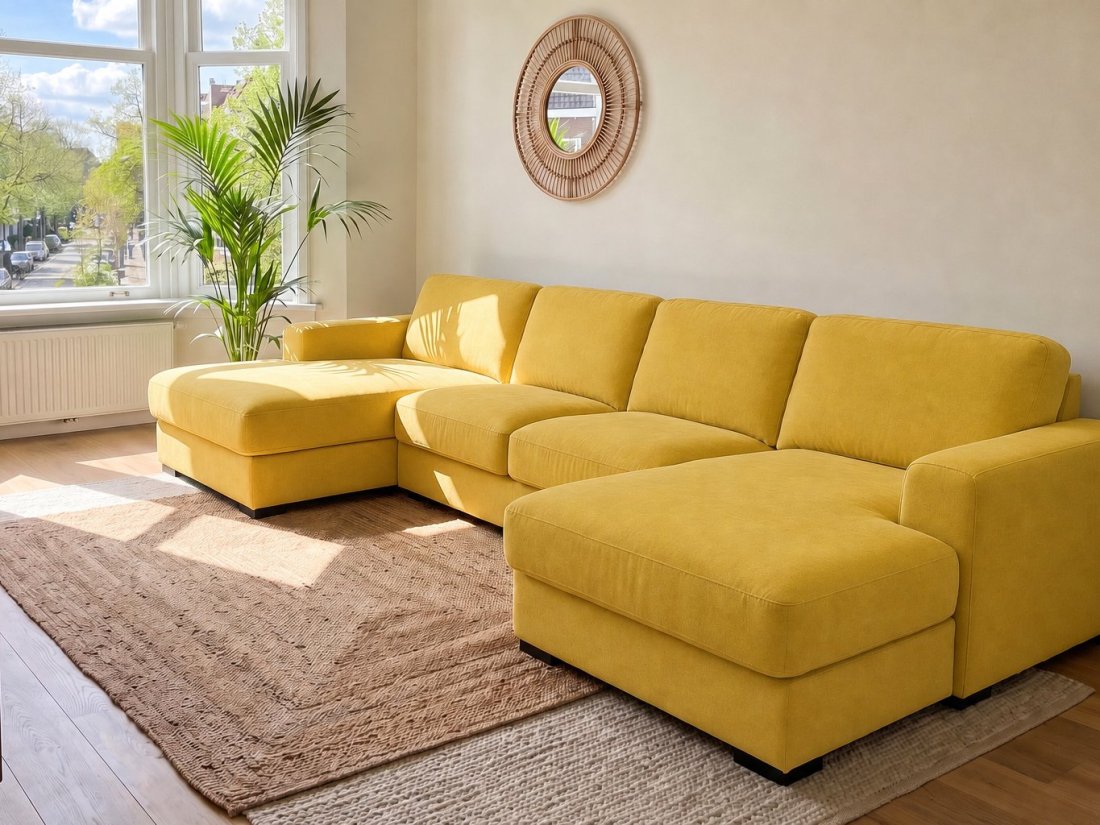 Voorburg Longchair Klein + 2 Zits + Longchair Klein in geel – kleurimpressie – A-meubel