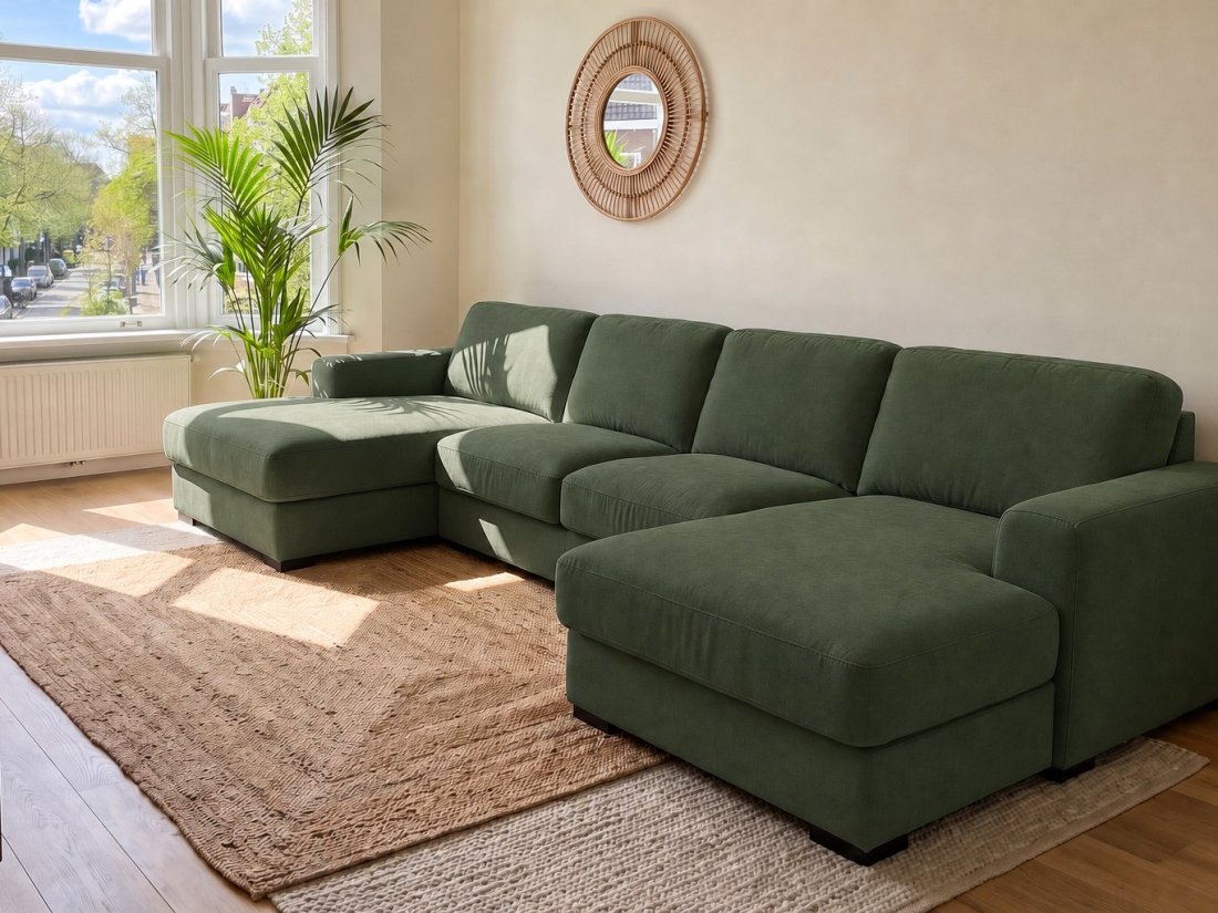 Voorburg Longchair Klein + 2 Zits + Longchair Klein in groen – kleurimpressie – A-meubel