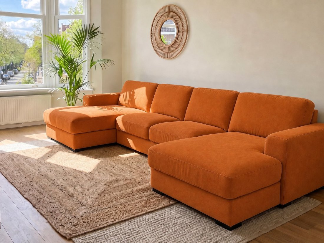 Voorburg Longchair Klein + 2 Zits + Longchair Klein in oranje – kleurimpressie – A-meubel
