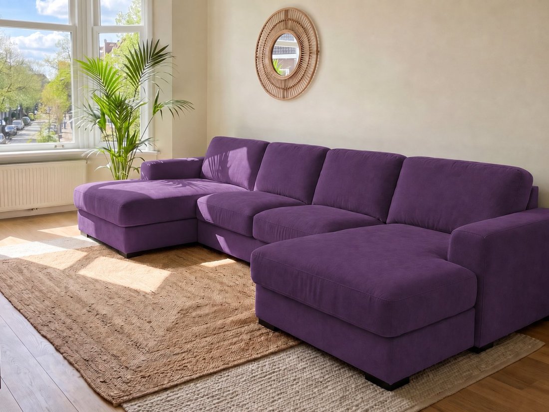 Voorburg Longchair Klein + 2 Zits + Longchair Klein in paars – kleurimpressie – A-meubel