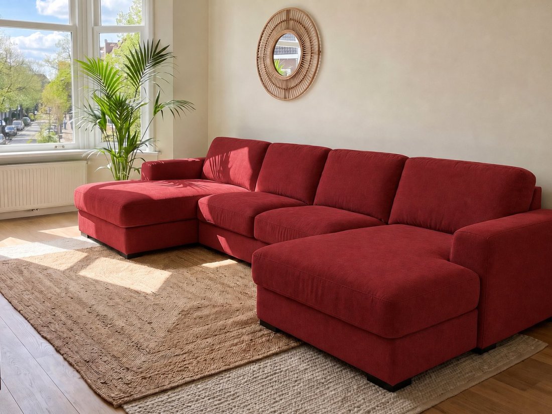 Voorburg Longchair Klein + 2 Zits + Longchair Klein in rood – kleurimpressie – A-meubel