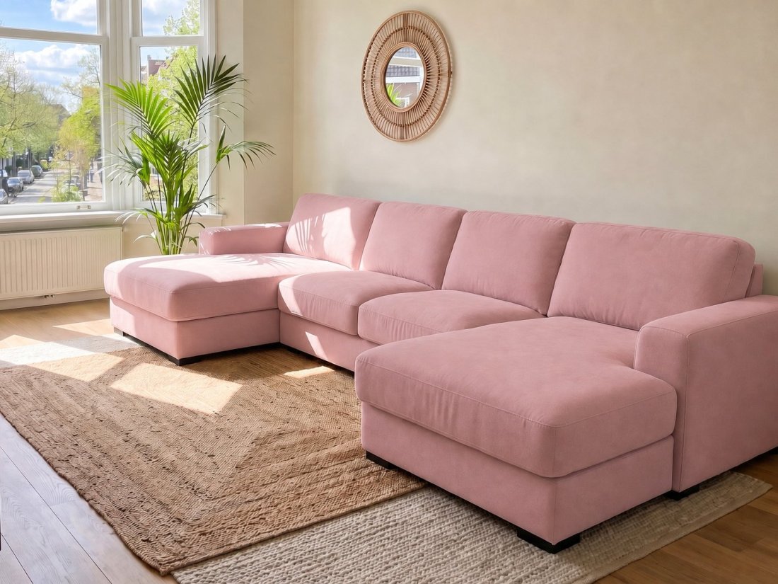 Voorburg Longchair Klein + 2 Zits + Longchair Klein in roze – kleurimpressie – A-meubel