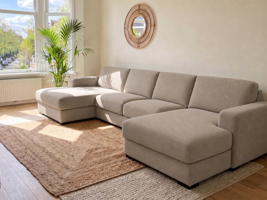 Voorburg Longchair Klein + 2 Zits + Longchair Klein in taupe – kleurimpressie – A-meubel