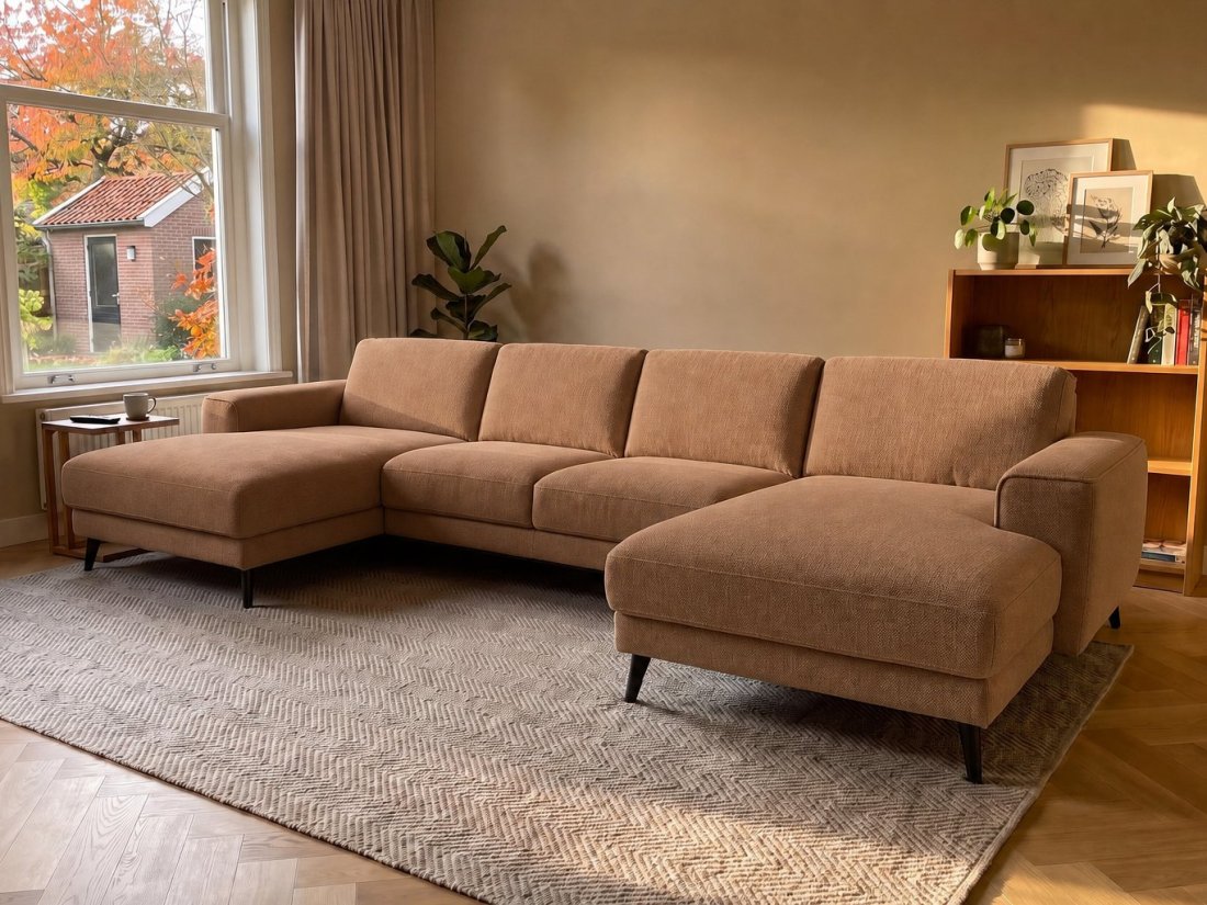 Zwolle Longchair + 2 Zits + Longchair in bruin – kleurimpressie – A-meubel