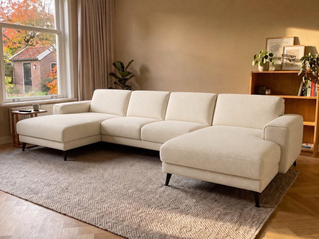 Zwolle Longchair + 2 Zits + Longchair in creme – kleurimpressie – A-meubel