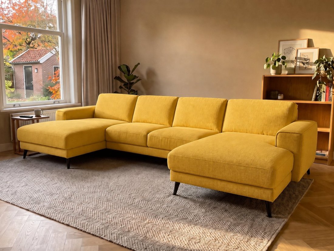 Zwolle Longchair + 2 Zits + Longchair in geel – kleurimpressie – A-meubel