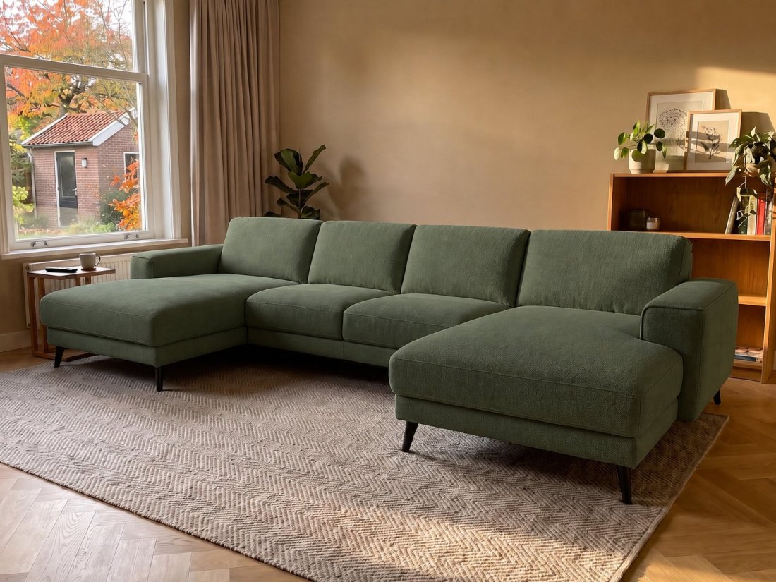 Zwolle Longchair + 2 Zits + Longchair in groen – kleurimpressie – A-meubel