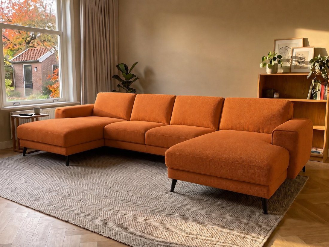 Zwolle Longchair + 2 Zits + Longchair in oranje – kleurimpressie – A-meubel