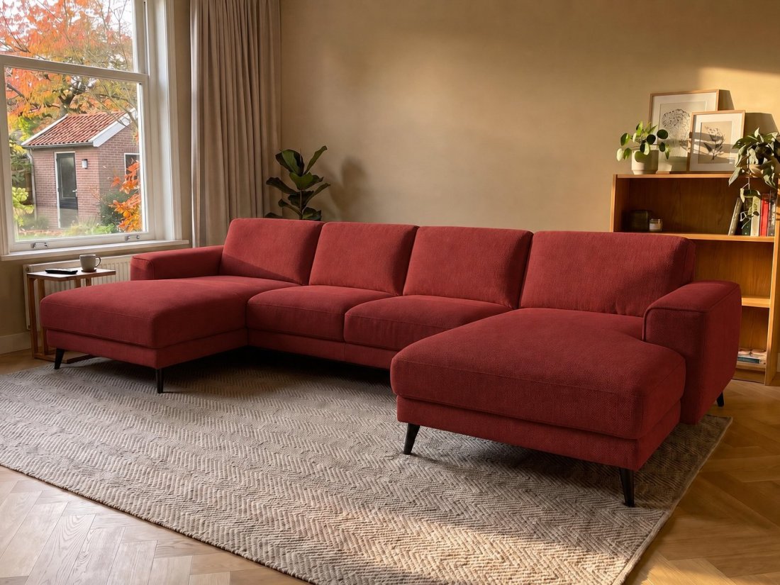 Zwolle Longchair + 2 Zits + Longchair in rood – kleurimpressie – A-meubel