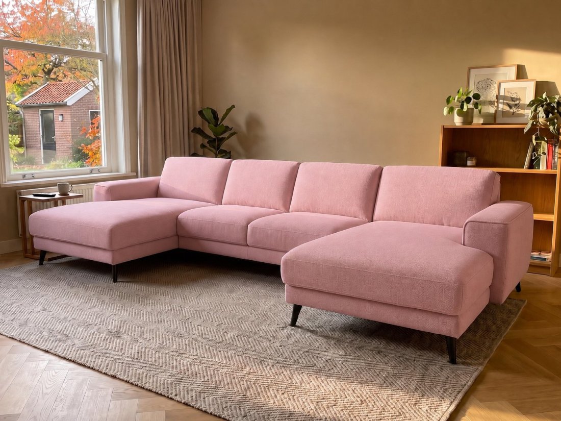 Zwolle Longchair + 2 Zits + Longchair in roze – kleurimpressie – A-meubel