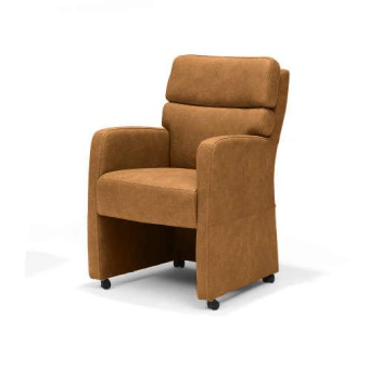 Eetkamerstoel Comfy – cognac eetkamerstoel met wieltjes